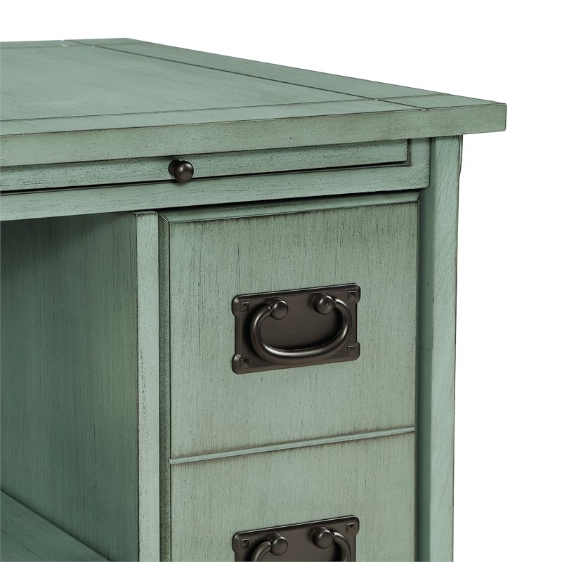 Home Square Classic Wood Side Table in Teal Blue Finish - Set of 2