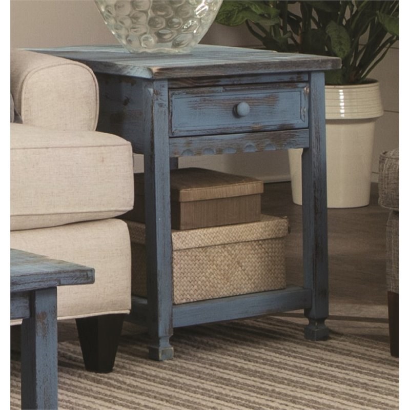 Home Square End Table in Rustic Blue Antique Finish - Set of 2
