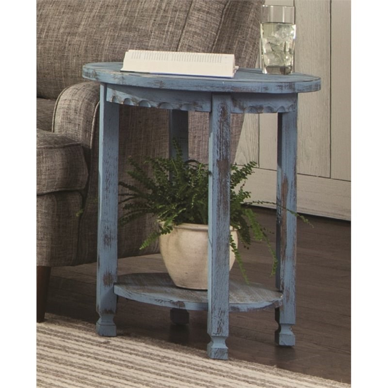 Home Square Country Cottage Round End Table in Blue Antique Finish - Set of 2