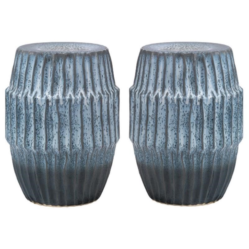 Home Square Coastal Ceramic Side Table in Blue Ombre - Set of 2