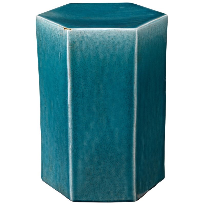 Home Square Large Transitional Ceramic Side Table in Azure Blue - Set of 2