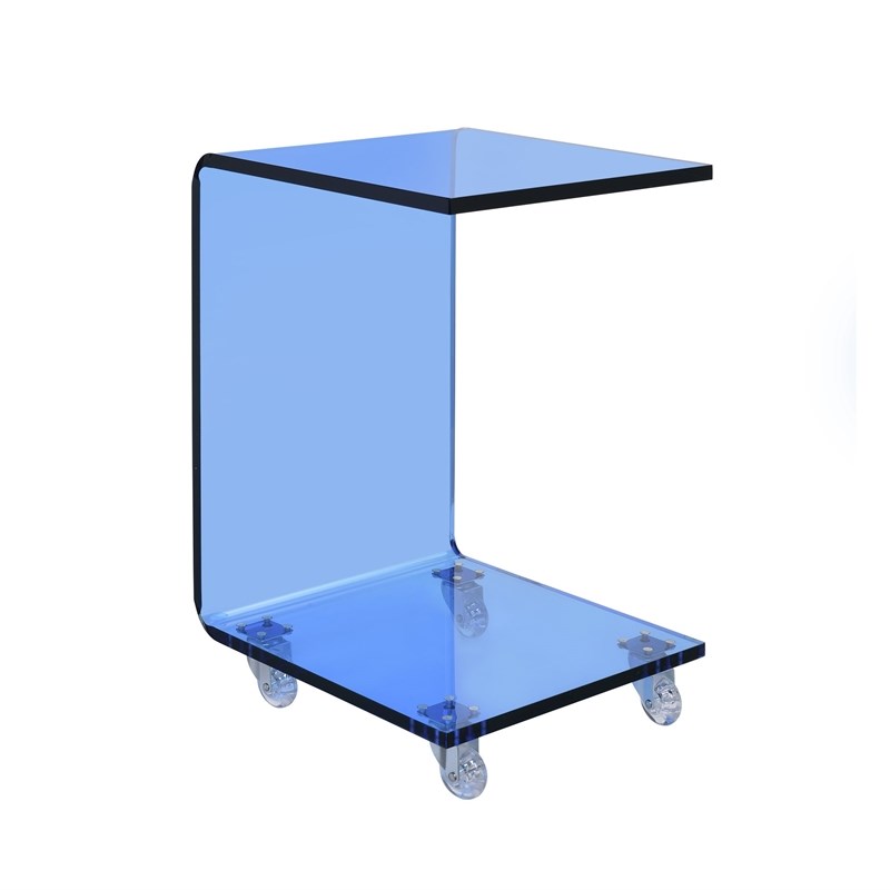 Home Square Acrylic Snack Table with Bottom Shelf in Blue - Set of 2