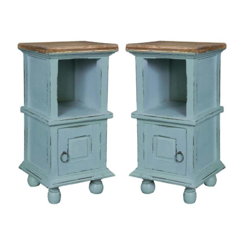 Home Square Coastal Wood Table in Two Tone Beach Blue and Brown - Set of 2