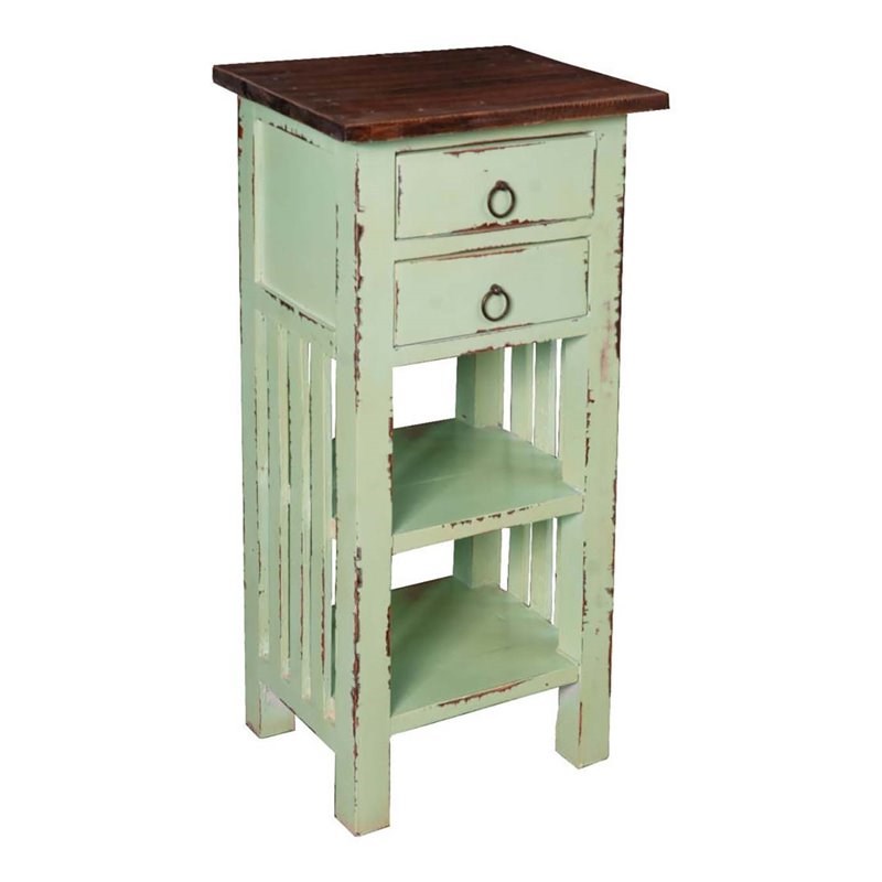 Home Square Wood End Table with Drawers and Shelves in Bahama Blue - Set of 2