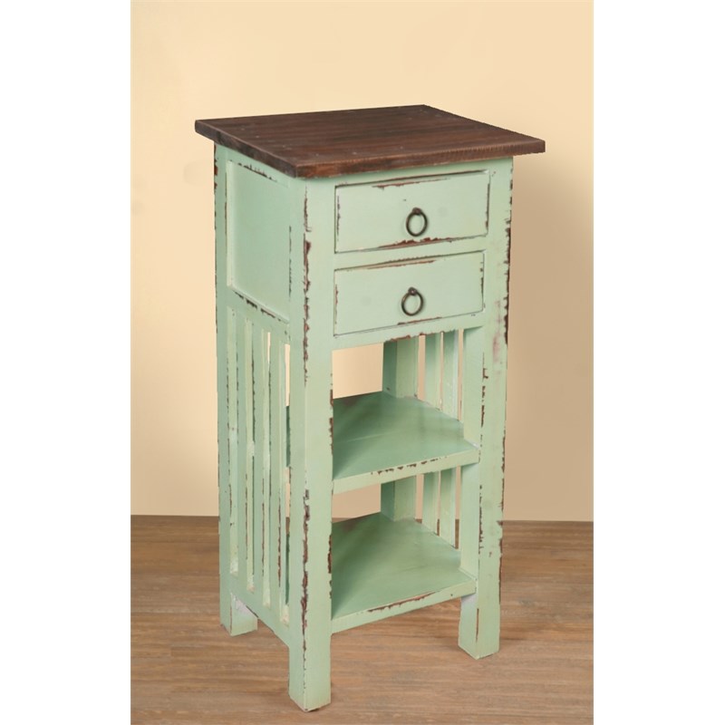 Home Square Wood End Table with Drawers and Shelves in Bahama Blue - Set of 2