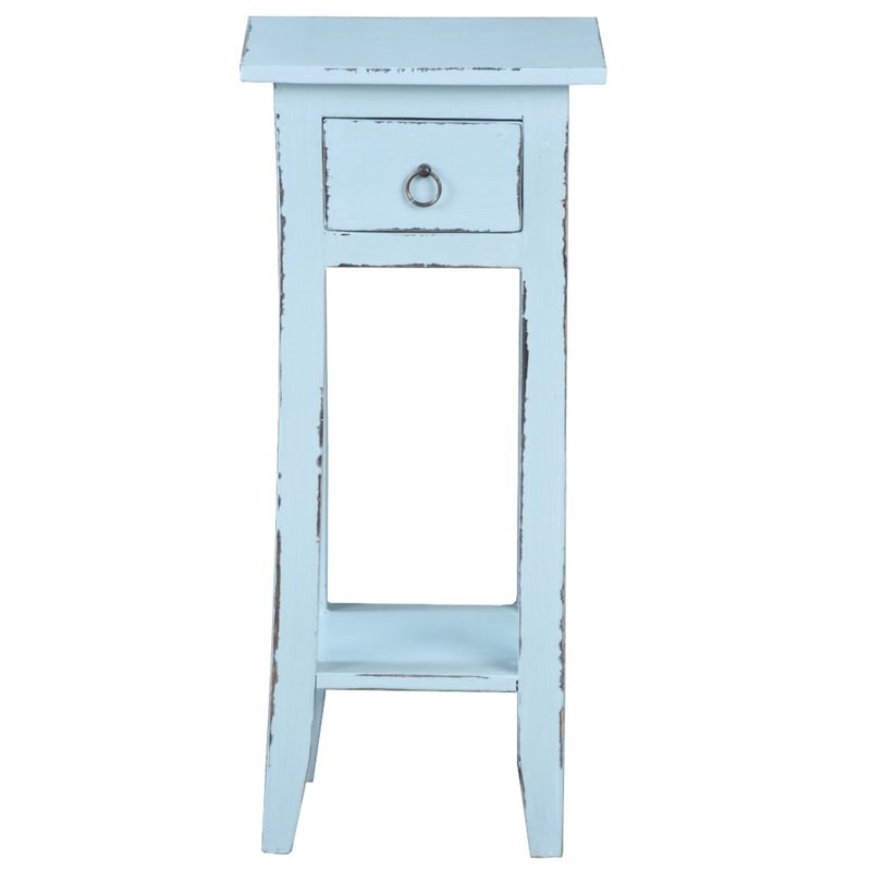 Home Square Narrow Wood Side Table in Sky Blue & Antique Iron - Set of 2