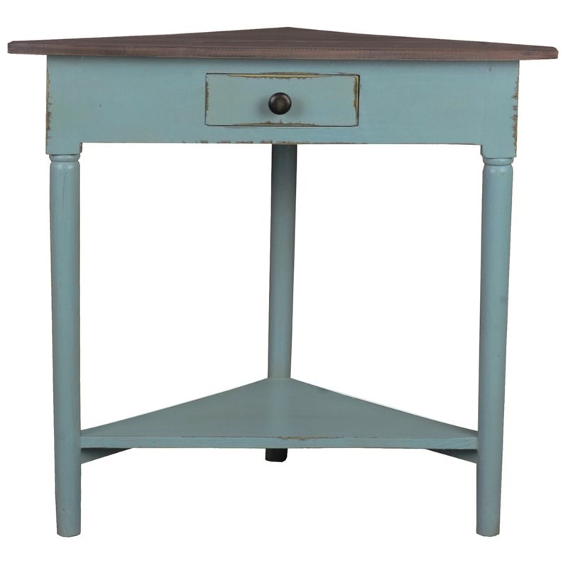 Home Square Wood Corner Table in Distressed Beach Blue & Raftwood - Set of 2