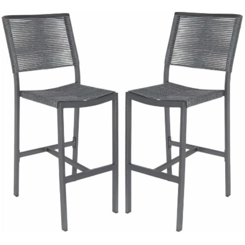 Home Square Aluminum Patio Bar Side Stool in Charcoal Rope - Set of 2