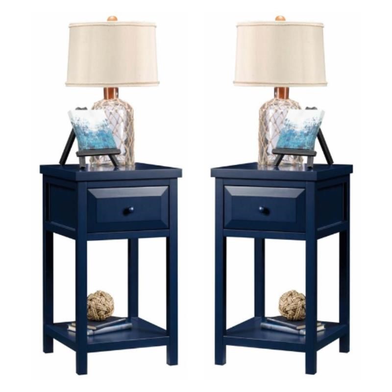 Home Square Engineered Wood End Table in Indigo Blue - Set of 2
