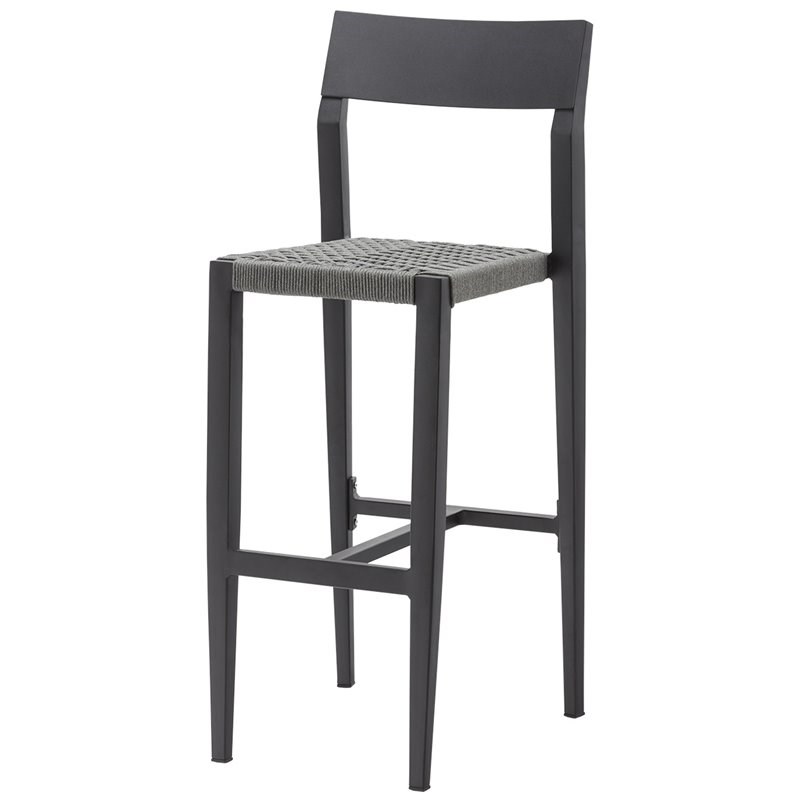 Home Square Aluminum Bar Side Stool in Black Frame & Charcoal Rope - Set of 2