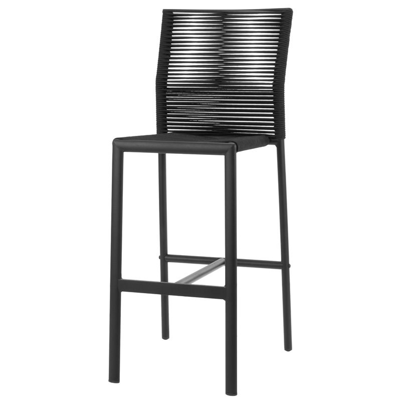 Home Square Aluminum Frame Patio Bar Side Stool in Black Rope - Set of 3