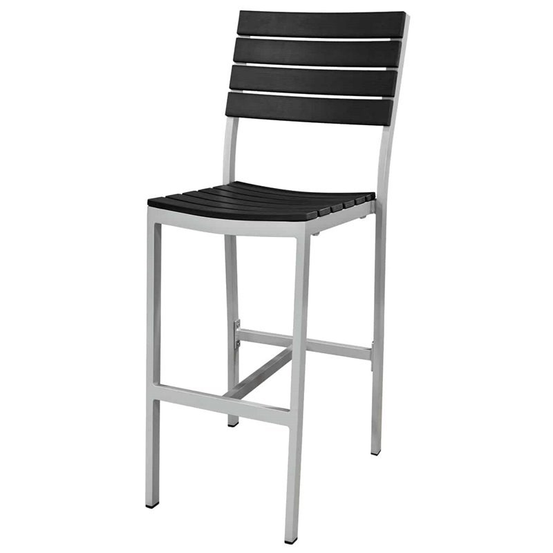Home Square Aluminum Frame Patio Bar Side Stool in Black - Set of 3