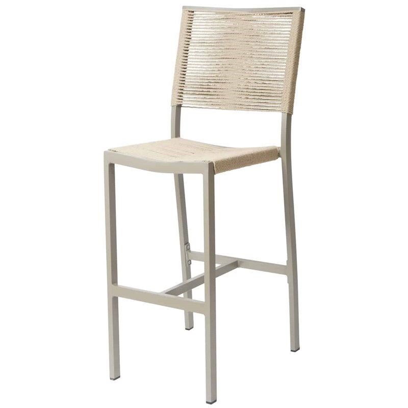 Home Square Aluminum Frame Patio Bar Side Stool in Tan Rope - Set of 3
