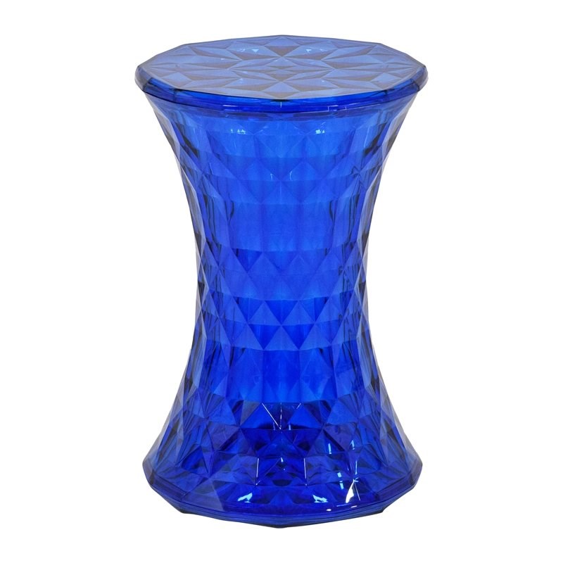 Home Square Modern Diamond Transparent Plastic End Table in Blue - Set of 2