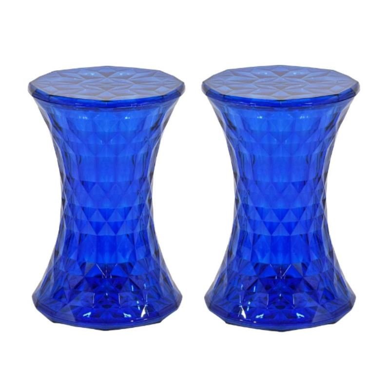 Home Square Modern Diamond Transparent Plastic End Table in Blue - Set of 2
