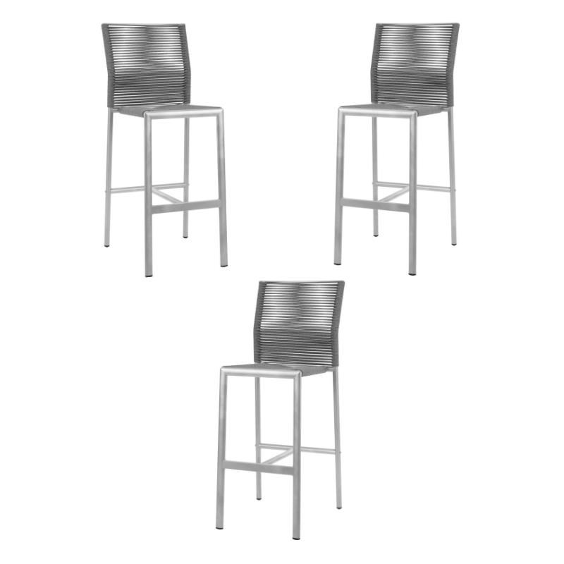 Home Square Aluminum Frame Patio Bar Side Stool in Charcoal Rope - Set of 3