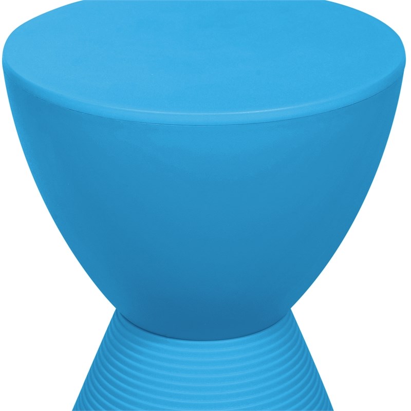 Home Square Modern Plastic Ribbed Round End Table in Blue - Set of 2