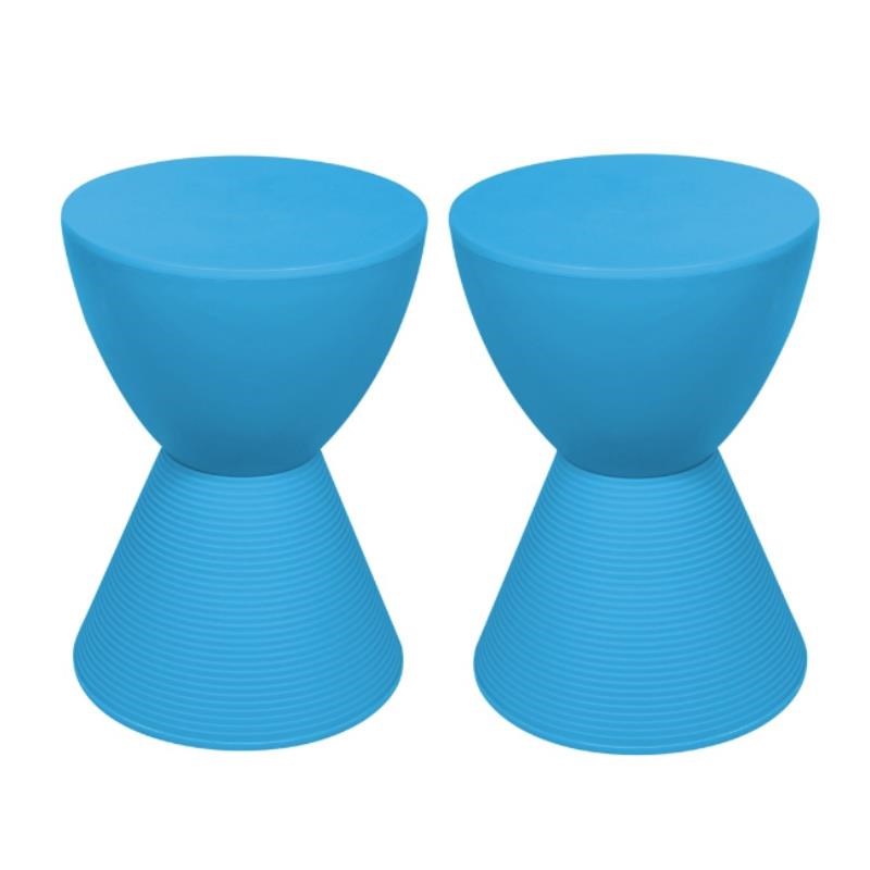 Home Square Modern Plastic Ribbed Round End Table in Blue - Set of 2