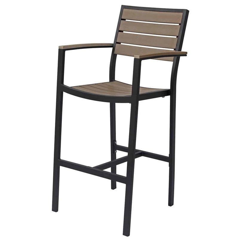 Home Square Aluminum Patio Bar Stool in Black Frame & Gray - Set of 3