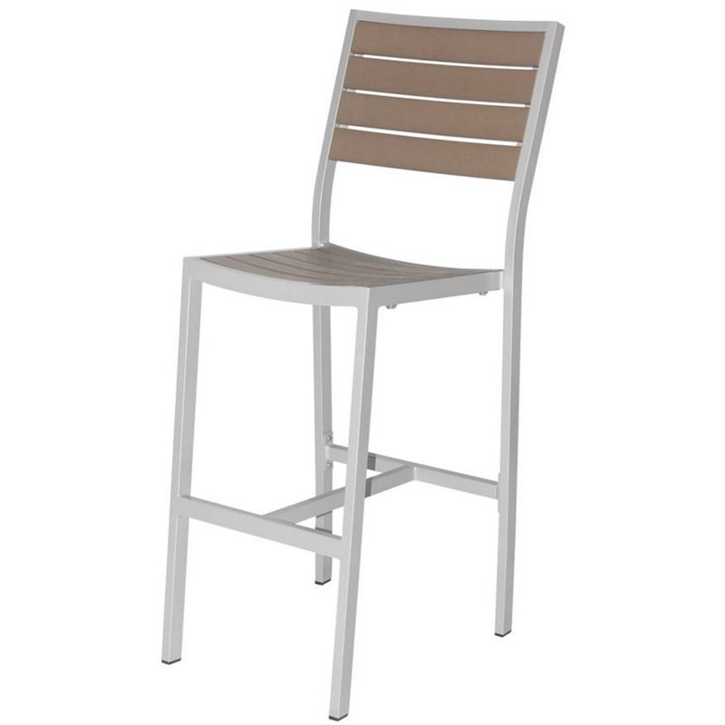 Home Square Aluminum Patio Bar Side Stool in Silver Frame & Gray Seat - Set of 3