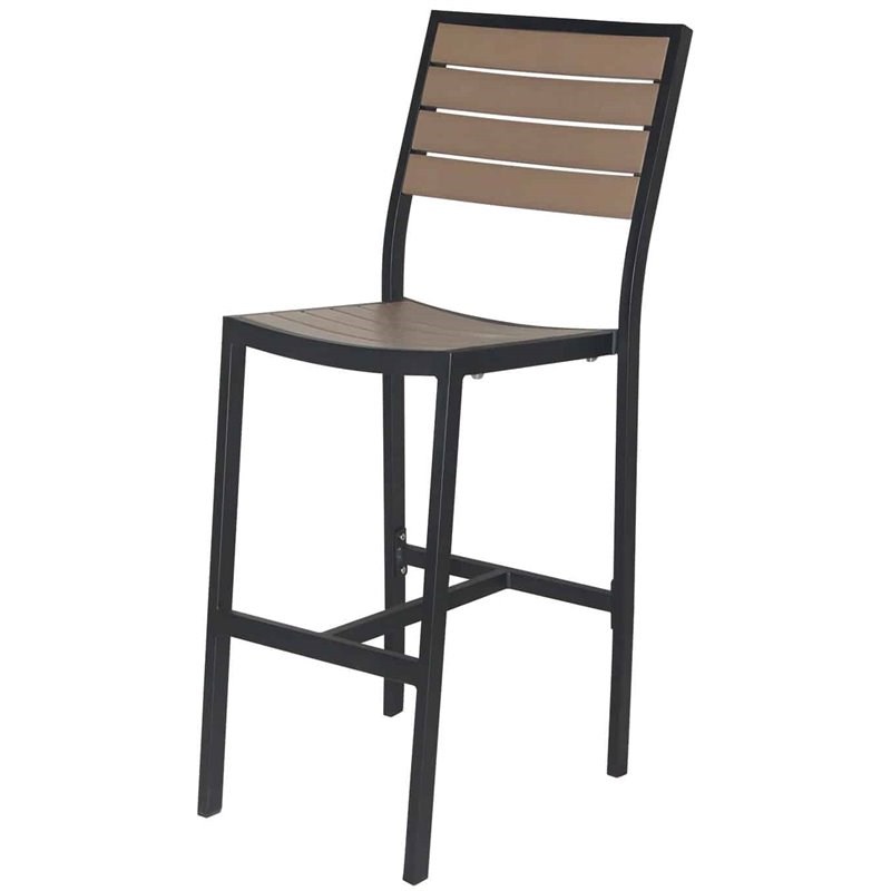 Home Square Aluminum Patio Bar Side Stool in Black Frame & Gray Seat - Set of 3