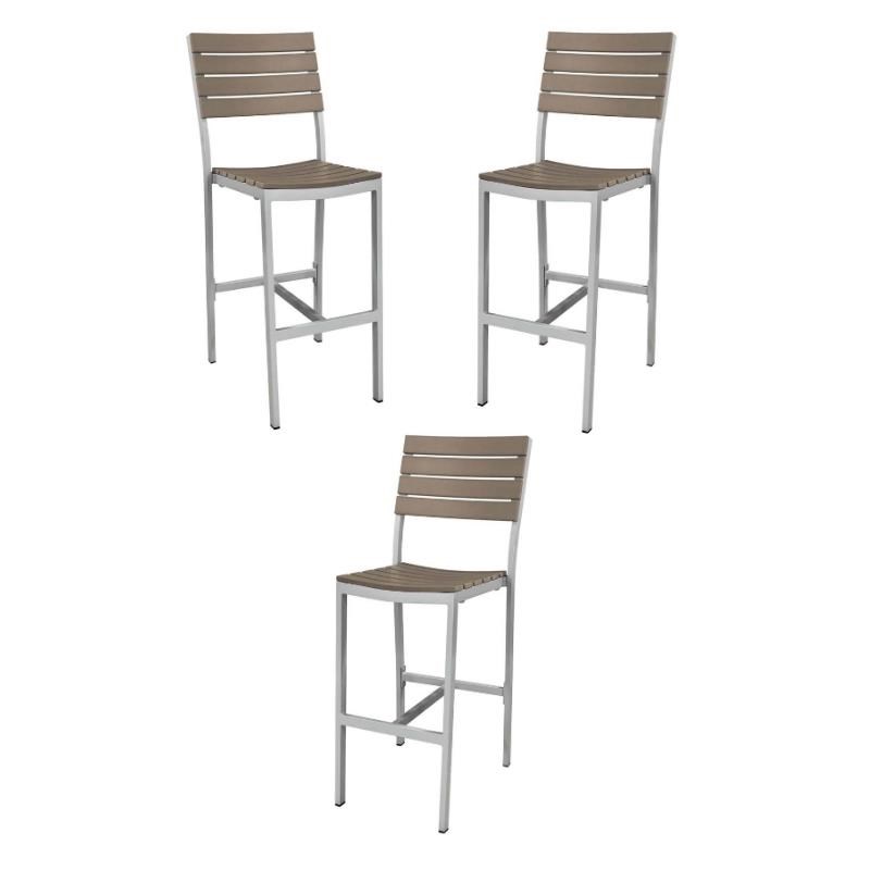 Home Square Aluminum Frame Patio Bar Side Stool in Gray - Set of 3