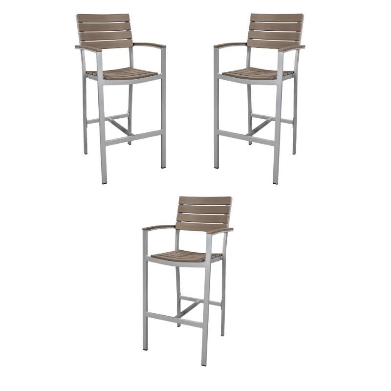 Home Square Aluminum Frame Patio Bar Arm Stool in Gray - Set of 3