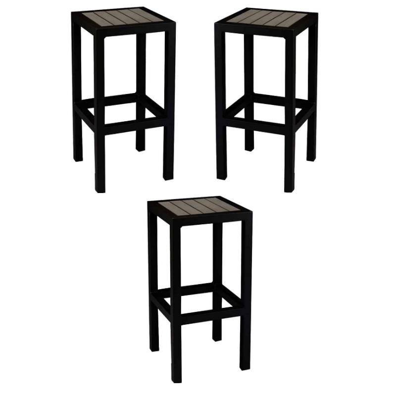 Home Square Aluminum Patio Bar Stool in Black And Gray - Set of 3