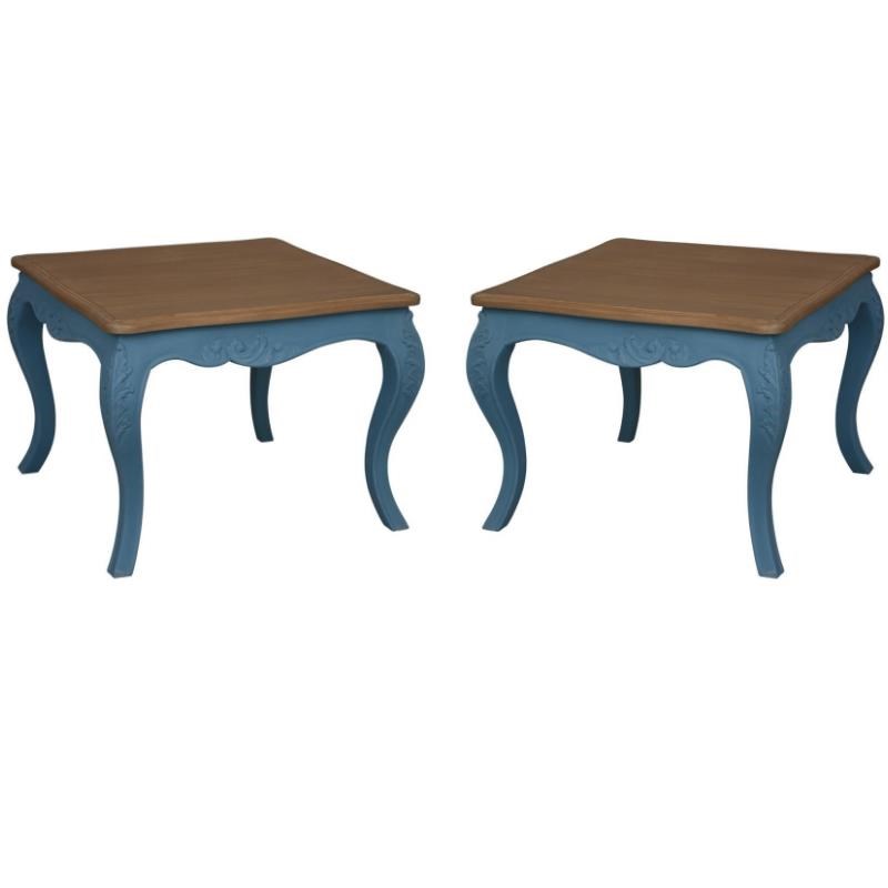 Home Square Square End Table in Antique Blue Finish - Set of 2