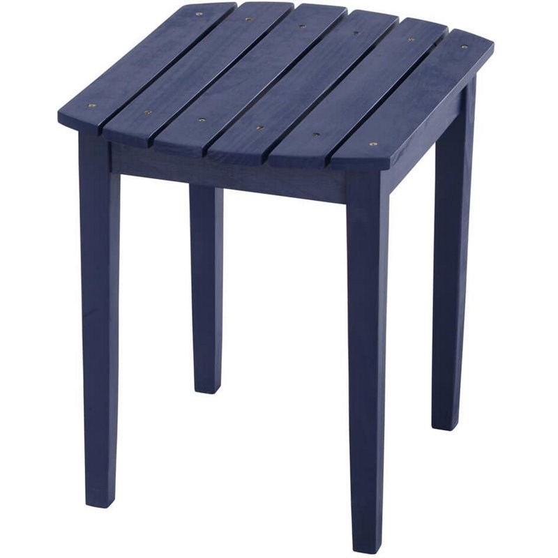 Home Square Solid Wood Patio Side Table in Navy Blue - Set of 2