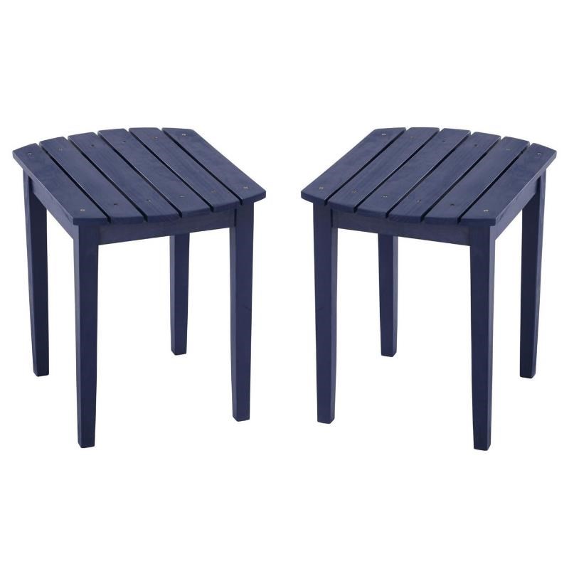 Home Square Solid Wood Patio Side Table in Navy Blue - Set of 2