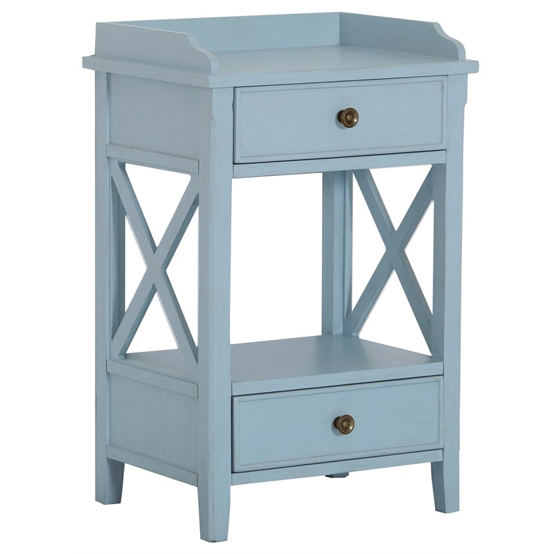 Home Square Two Drawer X Side Wood End Table in Sky Blue - Set of 2