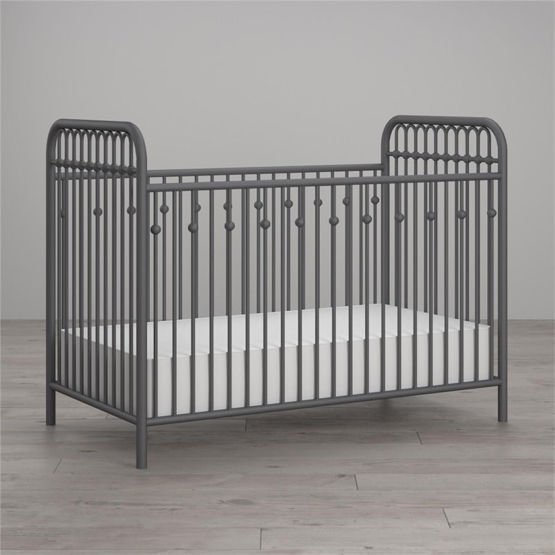 Little Seeds Traditional Monarch Hill Ivy Metal Adjustable Crib in Gray