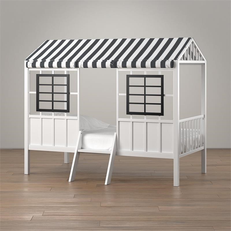 Little Seeds Rowan Valley Forest Twin Loft Bed in Black & White