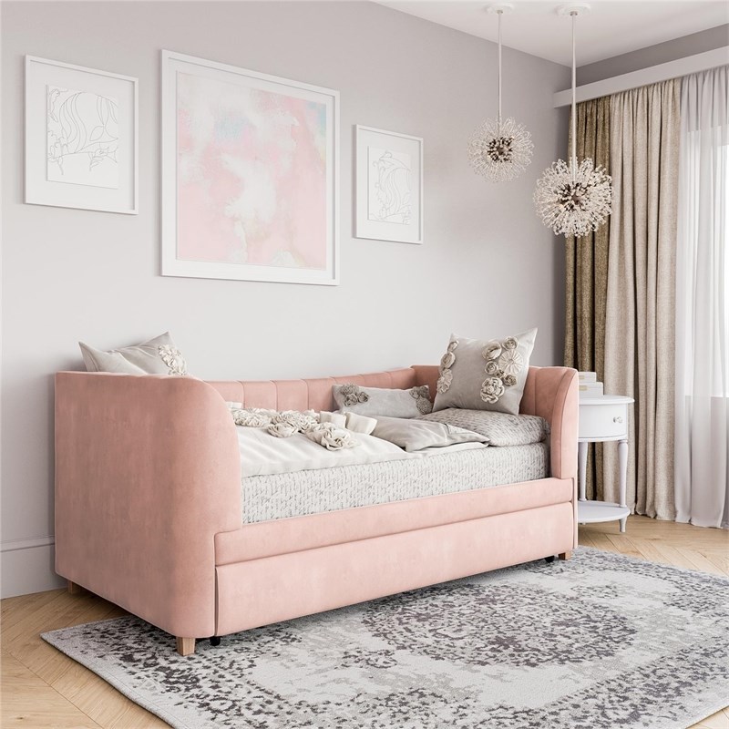 Little Seeds Valentina Upholstered Twin Daybed With Trundle In Pink ...