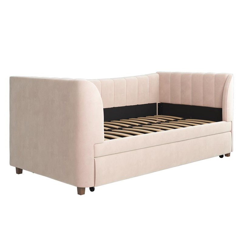 Little Seeds Valentina Upholstered Twin Daybed with Trundle in Pink