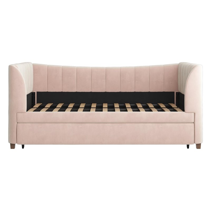 Little Seeds Valentina Upholstered Twin Daybed with Trundle in Pink