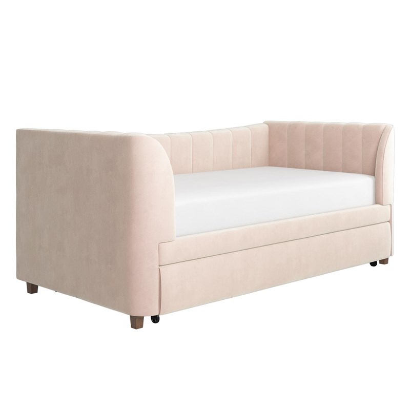 Little Seeds Valentina Upholstered Twin Daybed with Trundle in Pink