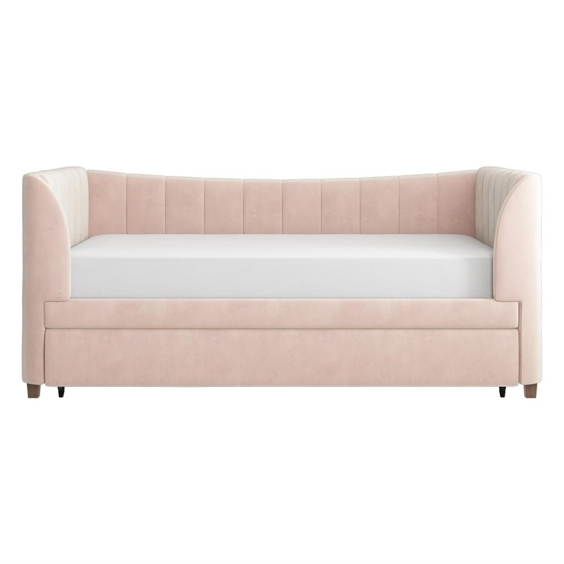 Little Seeds Valentina Upholstered Twin Daybed with Trundle in Pink
