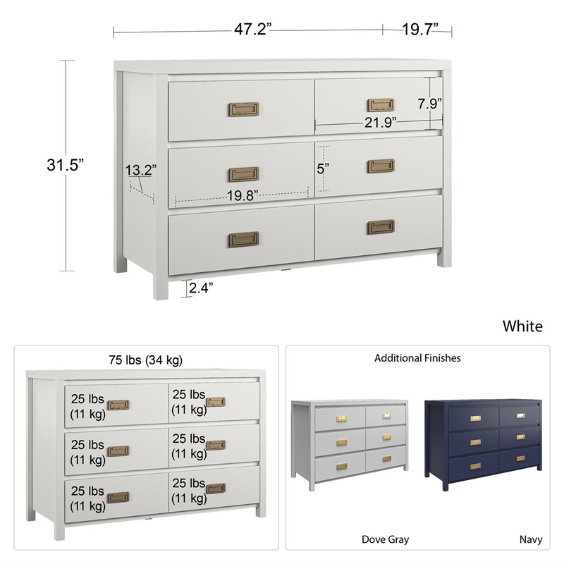 Little Seeds Monarch Hill Haven 6 Drawer Dove Grey Kids Dresser