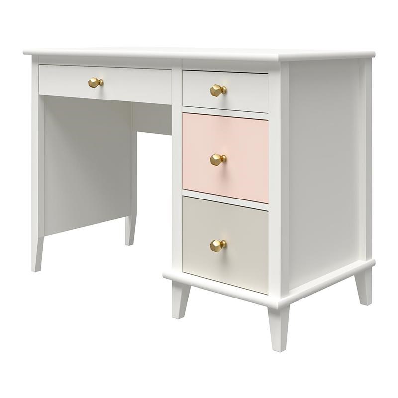 Little Seeds Monarch Hill Poppy Kids White Desk Peach and Taupe Drawers