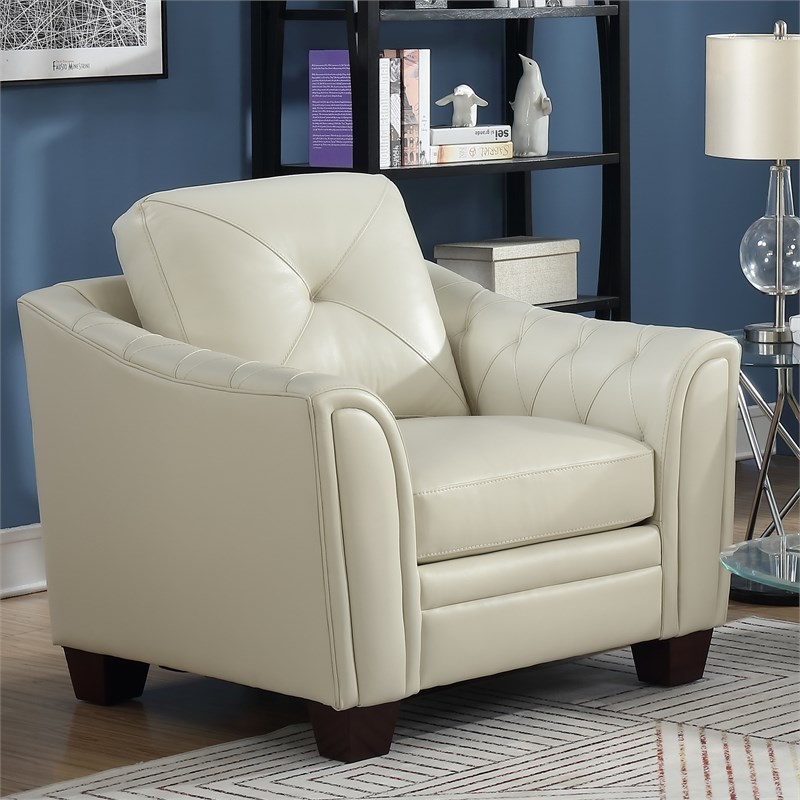 maklaine tufted leather accent chair in ivory m49601953238