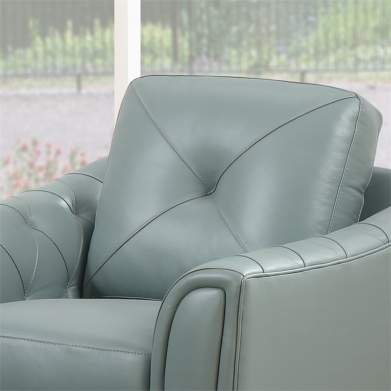 maklaine tufted leather accent chair in spa green m49601953239