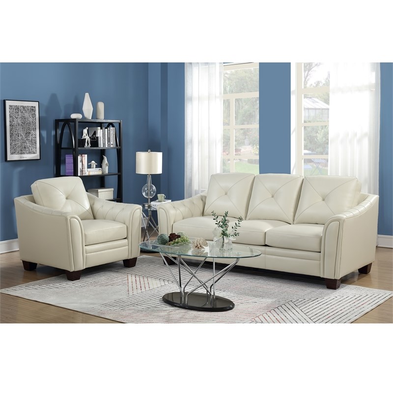 Maklaine Tufted Leather Sofa In Ivory Homesquare