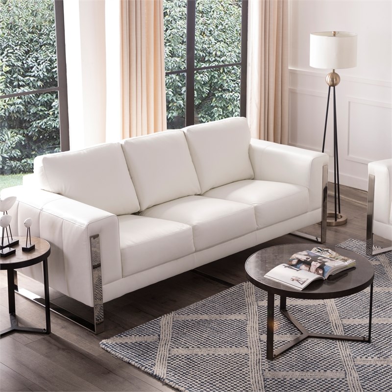 maklaine white leather midcentury modern sofa with metal leg m49601953246