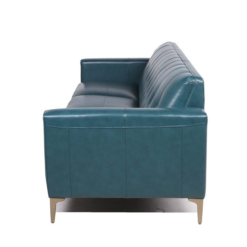 Maklaine Leather MidCentury Blue Sofa Tufted Back In Turquoise