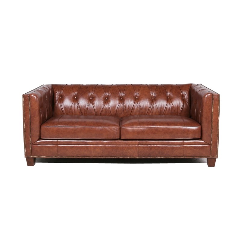 Maklaine Leather Chesterfield Sofa in Camel Brown | Homesquare