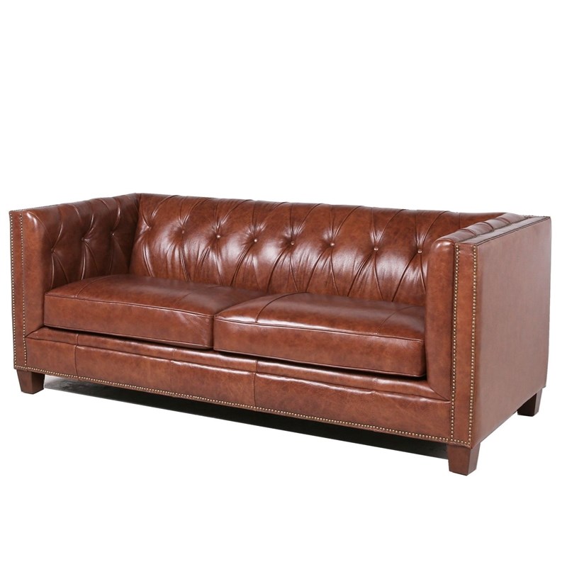 Maklaine Leather Chesterfield Sofa in Camel Brown Homesquare
