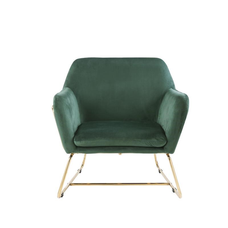 Maklaine Velvet Accent Arm Chair with Metal Base in Green
