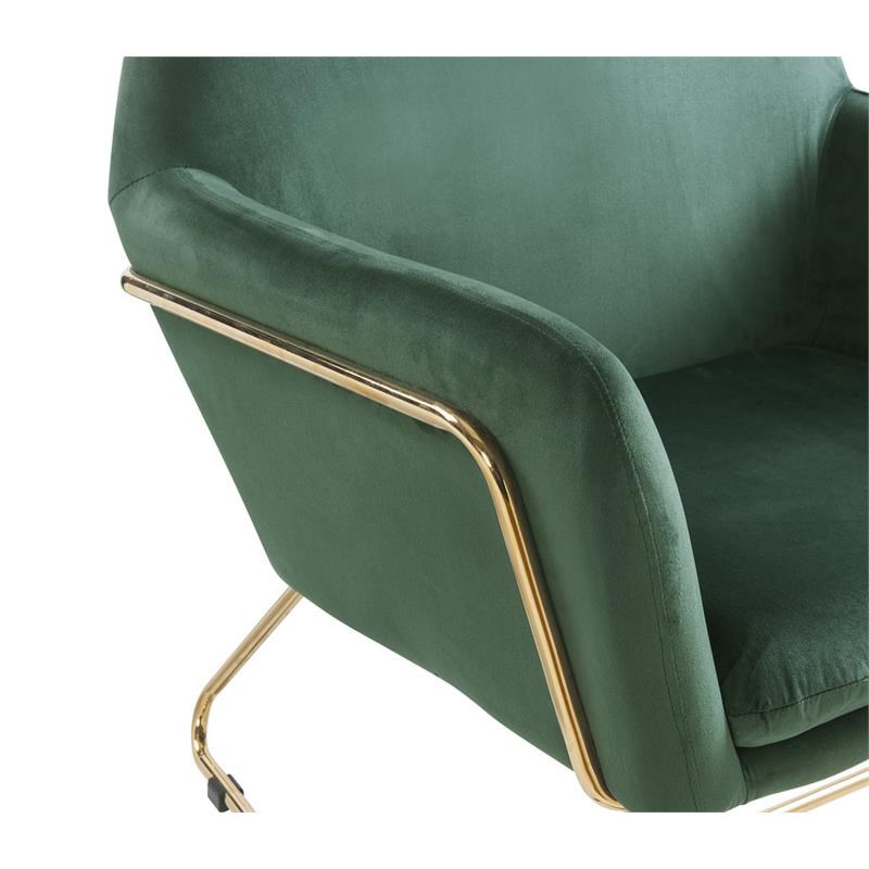 Maklaine Velvet Accent Arm Chair with Metal Base in Green